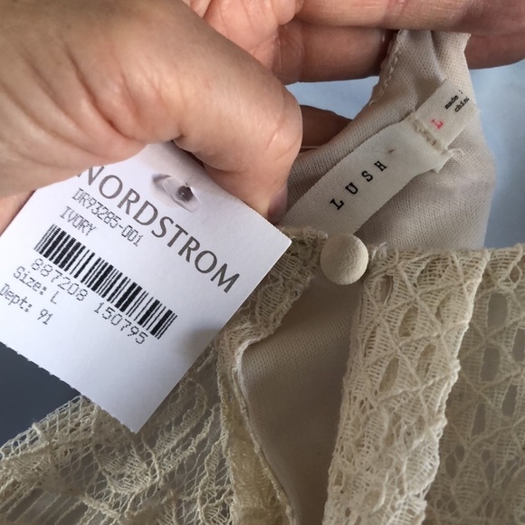 NEW LUSH Halter Lace Overlay Fit & Flare Skater Cream Vanilla Beige Mini L Dress - Picture 12 of 12